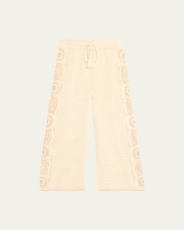 Kasi Wide-Leg Cotton Crochet Pants